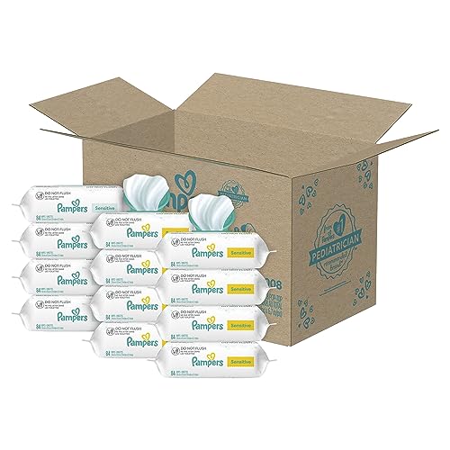 Pampers Sensitive Baby Wipes - Baby Wipes Combo, 84 Count (Pack of 12), Water Based, Hypoallergenic and Unscented (Packaging May Vary)